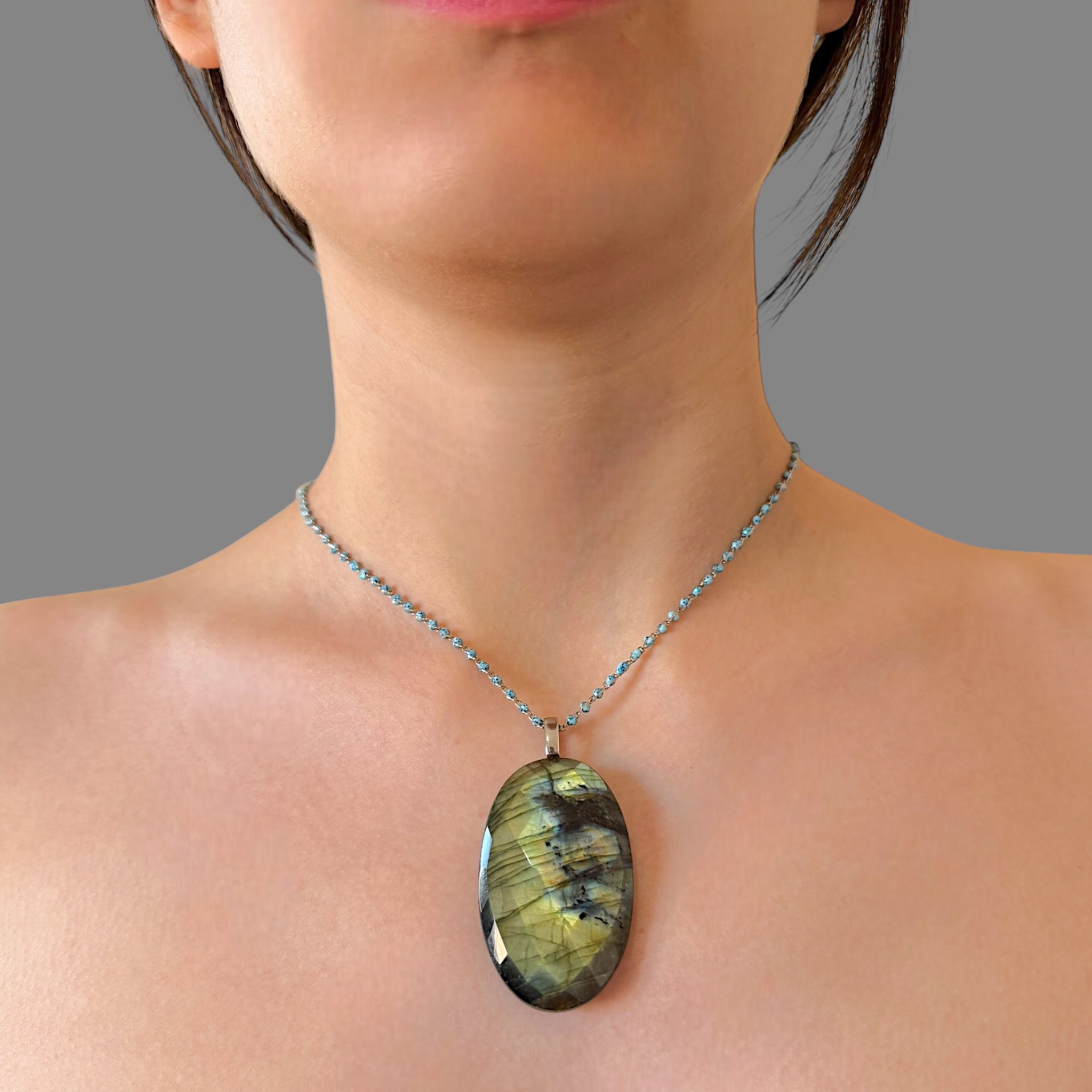 Collana labradorite sfaccettata 48x29 mm Sharifa Crystals